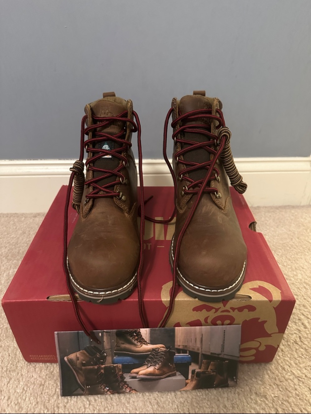 Kodiak Brown Leather Work Boots with Red Laces